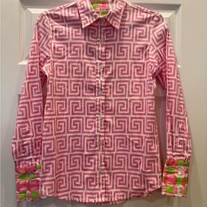 Tizzie Pink Geometric Button Down Shirt